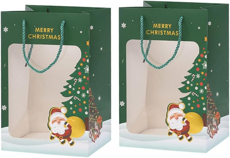 Santa Bags 2 Pack Lightweight Christmas Candy Storage Pouches Red Green Designs - Image 1